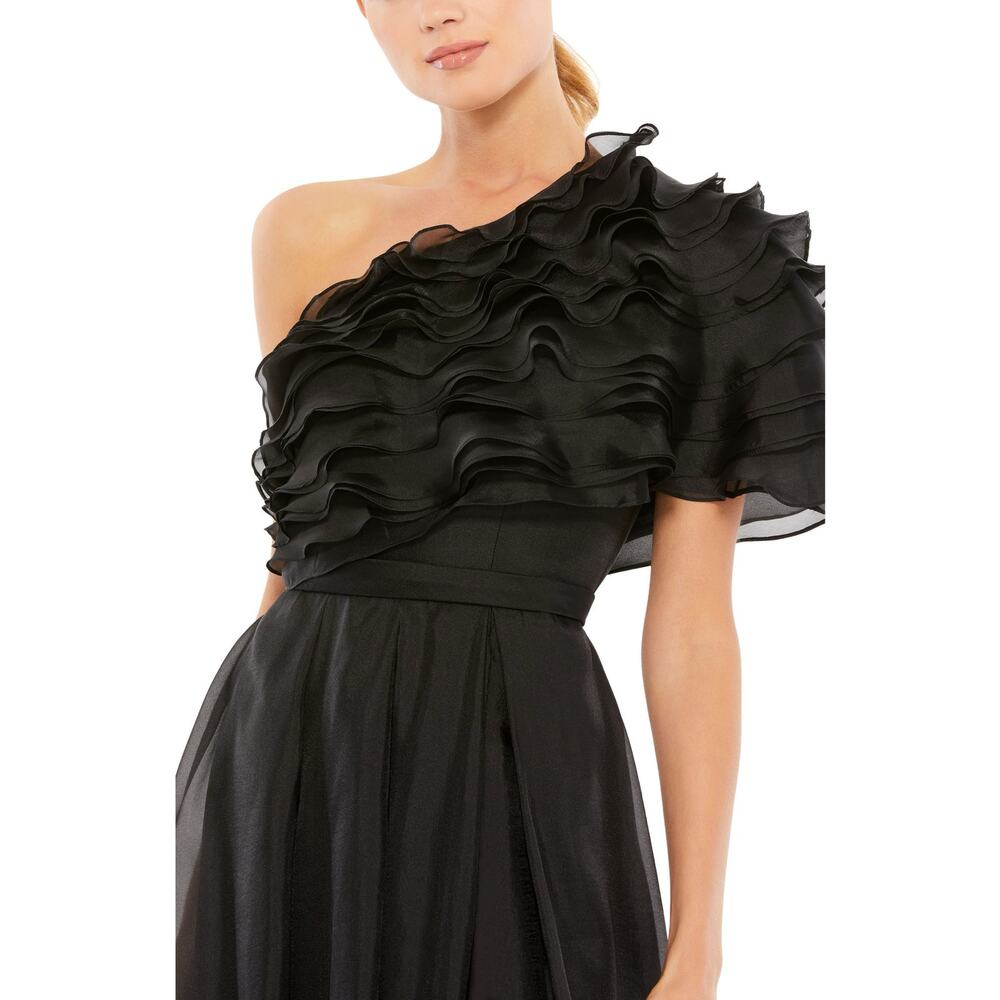 Mac Duggal Black Ruffle Layered One Shoulder Evening Formal Gown Size 8 - Picture 2 of 10